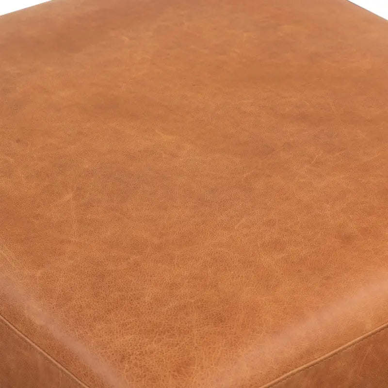 29 Zoll quadratischer Hocker aus Vollnarbenleder in Cognac mit Beinen aus Massivholz